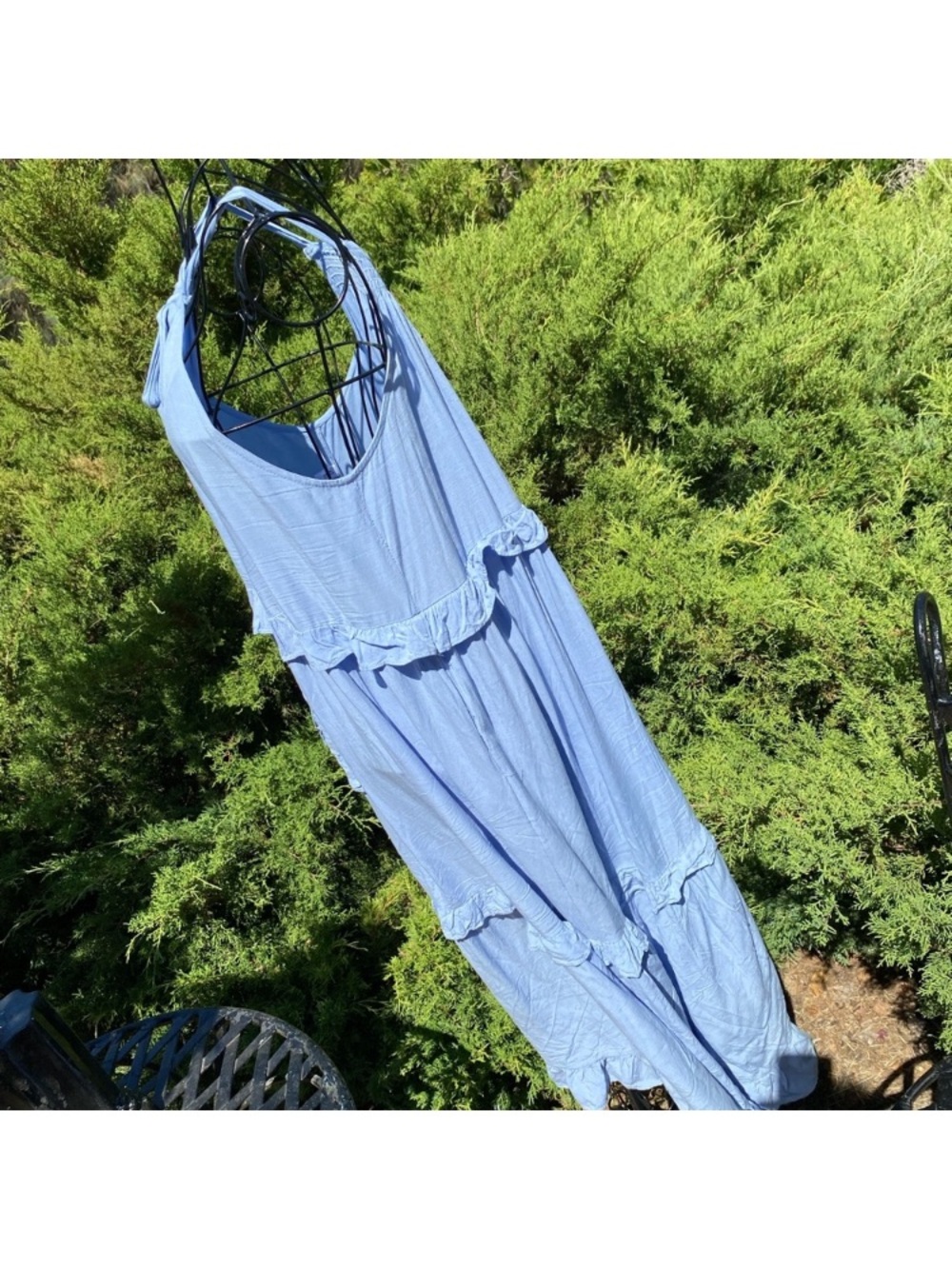 Sleeveless Light Blue Tiered Midi Dress with Tie Neck - Picture 4 of 11